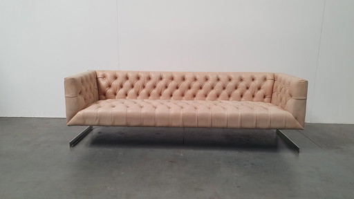 canapé chesterfield vintage design cuir beige camel modèle cube