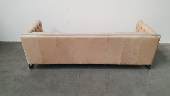 Image 1 of canapé chesterfield vintage design cuir beige camel modèle cube