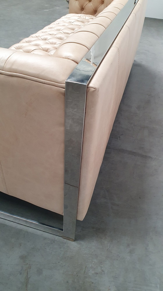 Image 1 of canapé chesterfield vintage design cuir beige camel modèle cube