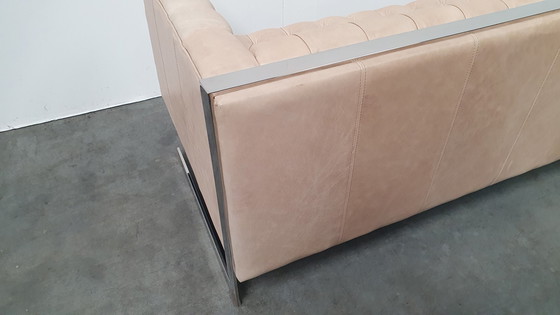 Image 1 of canapé chesterfield vintage design cuir beige camel modèle cube