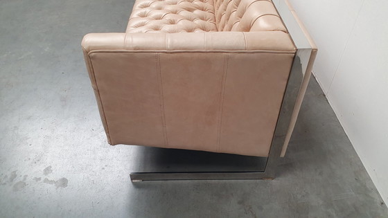 Image 1 of canapé chesterfield vintage design cuir beige camel modèle cube
