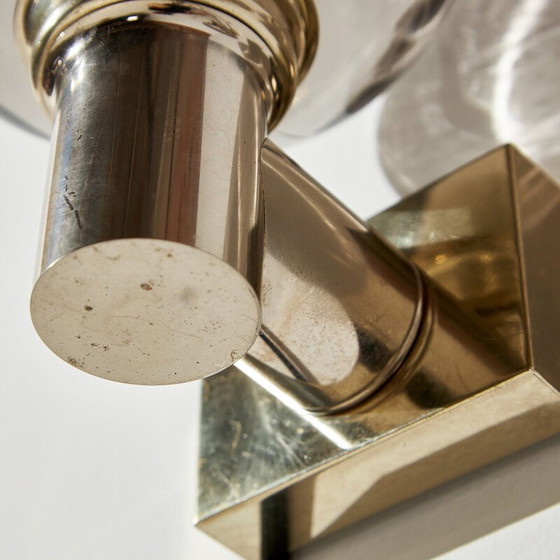 Image 1 of Pair of vintage sconces in smoked glass and metal, 1970