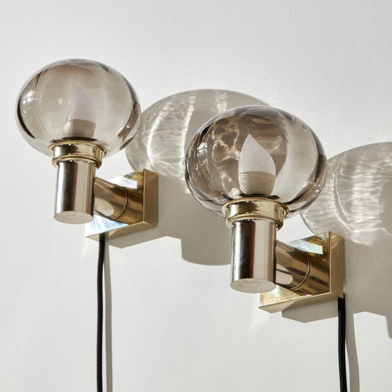 Image 1 of Pair of vintage sconces in smoked glass and metal, 1970