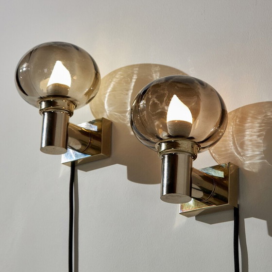 Image 1 of Pair of vintage sconces in smoked glass and metal, 1970