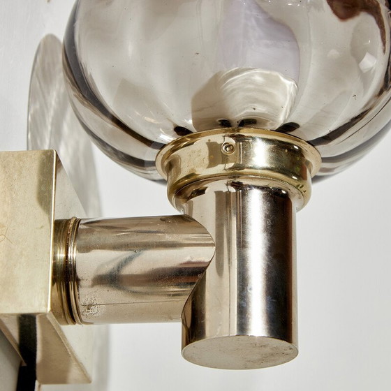 Image 1 of Pair of vintage sconces in smoked glass and metal, 1970