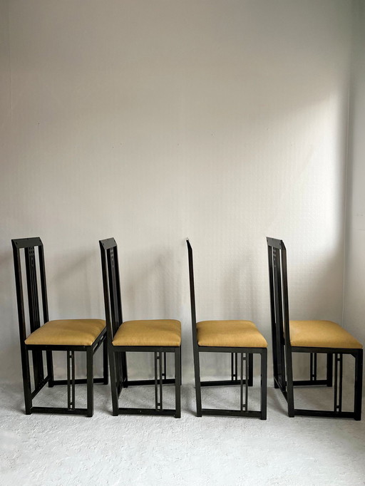 Set of 4 1970s Black Wooden Chairs - "Galaxy" Model