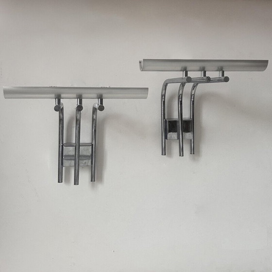 Image 1 of Pair of vintage chrome metal wall lights for Verre Lumière Studio, France 1970