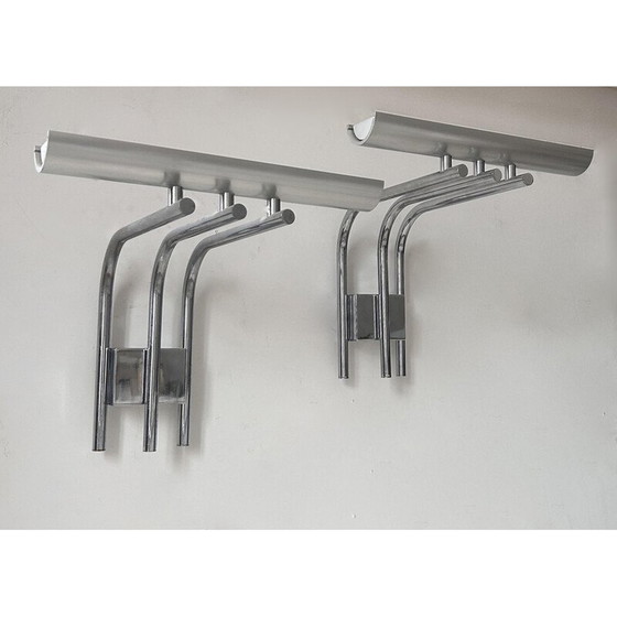 Image 1 of Pair of vintage chrome metal wall lights for Verre Lumière Studio, France 1970