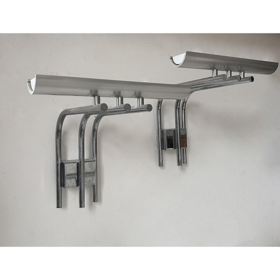Image 1 of Pair of vintage chrome metal wall lights for Verre Lumière Studio, France 1970