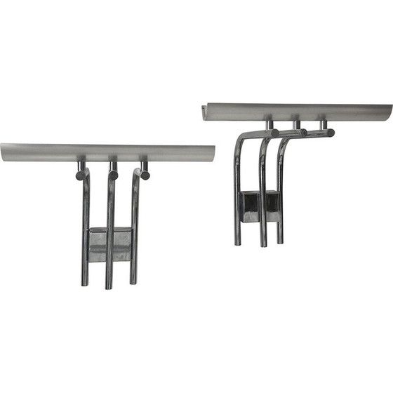 Image 1 of Pair of vintage chrome metal wall lights for Verre Lumière Studio, France 1970