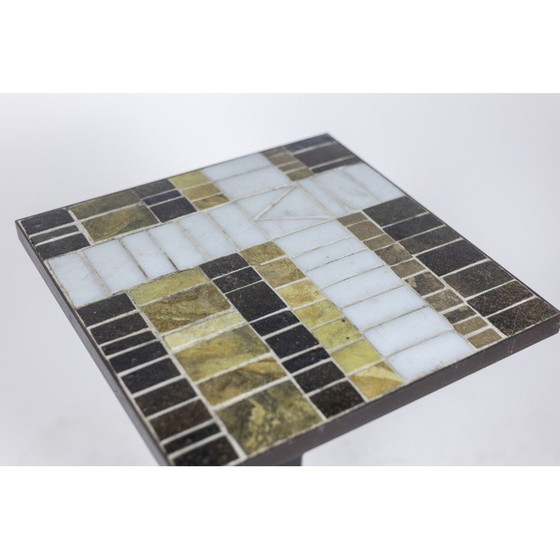 Image 1 of Tavolo vintage con piedistallo quadrato in ferro e ceramica, anni '50