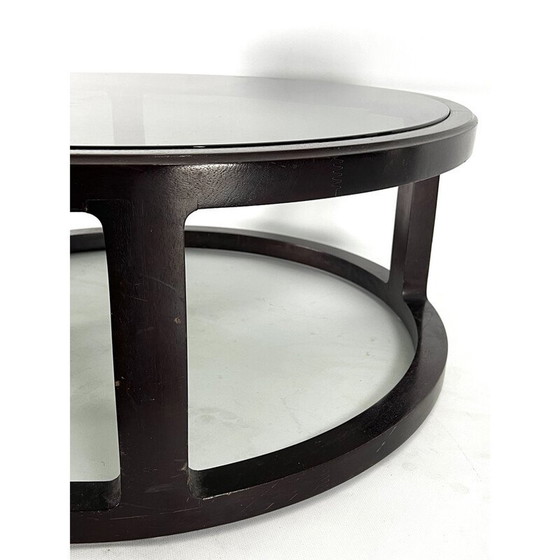 Image 1 of Vintage round coffee table in wood and smoked glass, Italy 1970