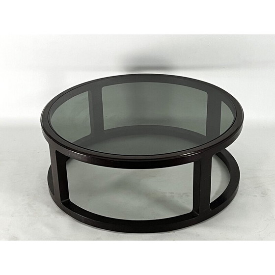 Image 1 of Vintage round coffee table in wood and smoked glass, Italy 1970