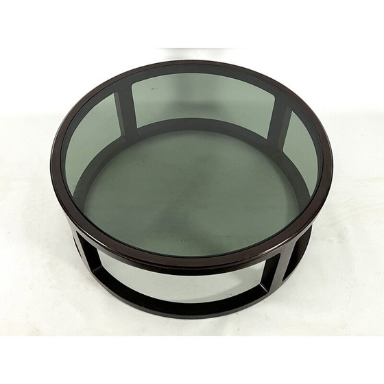 Image 1 of Vintage round coffee table in wood and smoked glass, Italy 1970