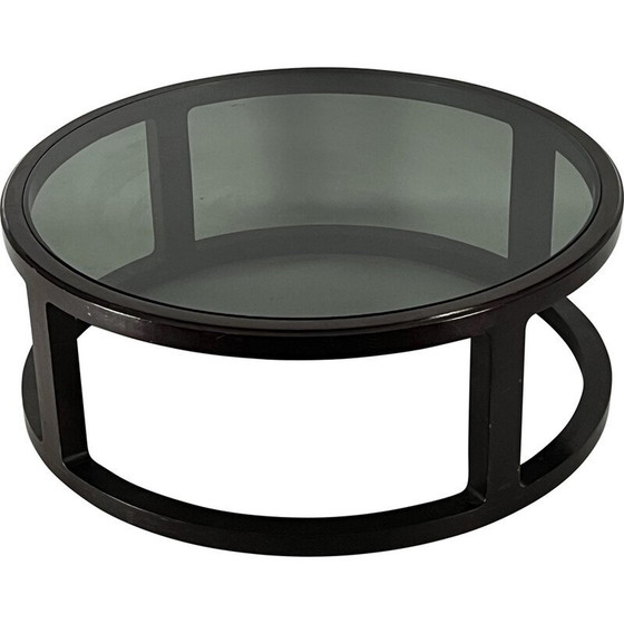Image 1 of Vintage round coffee table in wood and smoked glass, Italy 1970