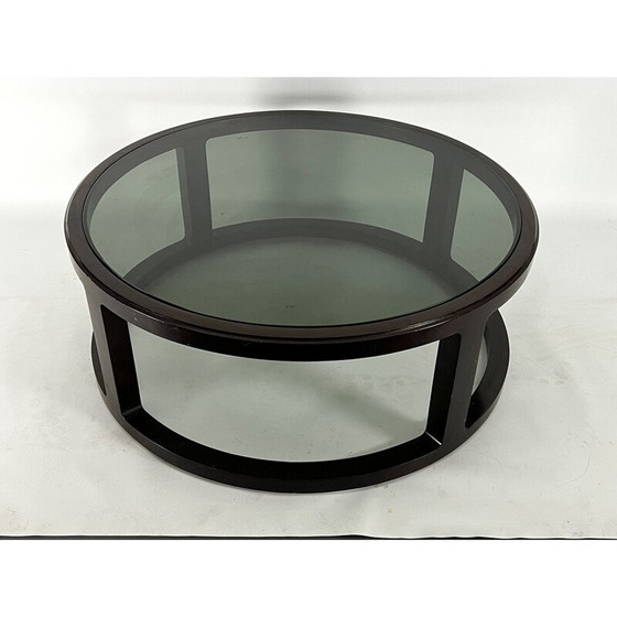 Image 1 of Vintage round coffee table in wood and smoked glass, Italy 1970