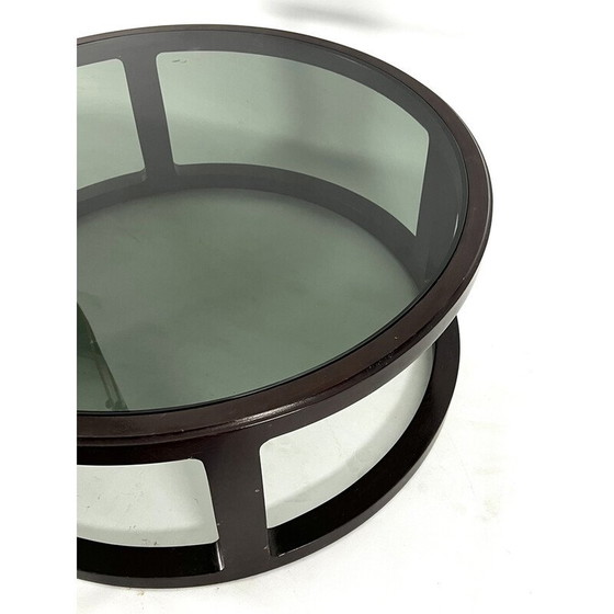 Image 1 of Vintage round coffee table in wood and smoked glass, Italy 1970