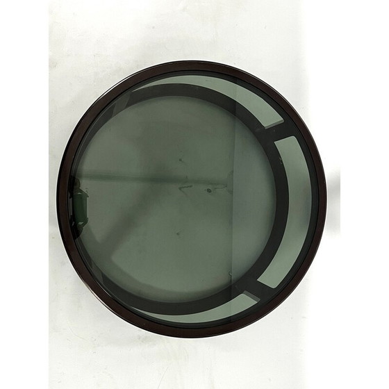 Image 1 of Vintage round coffee table in wood and smoked glass, Italy 1970