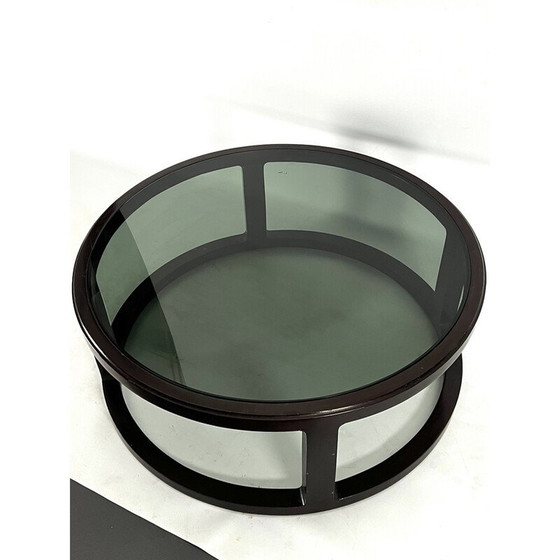 Image 1 of Vintage round coffee table in wood and smoked glass, Italy 1970