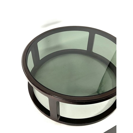 Image 1 of Vintage round coffee table in wood and smoked glass, Italy 1970