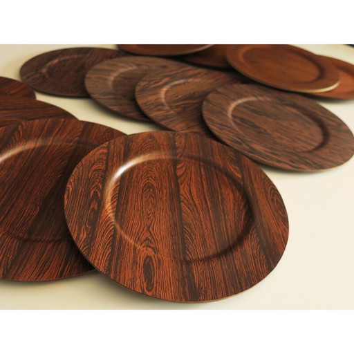 Set of 12 mid century Danish rosewood and teak plates by Morsbak, 1960s