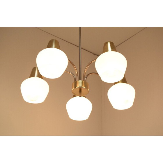 Image 1 of Lampadario vintage in vetro e ottone di Kamenicky Senov, Cecoslovacchia, 1970