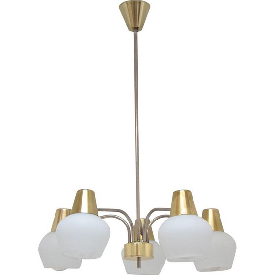 Image 1 of Lampadario vintage in vetro e ottone di Kamenicky Senov, Cecoslovacchia, 1970