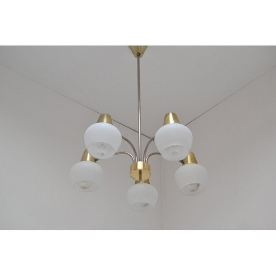 Image 1 of Lampadario vintage in vetro e ottone di Kamenicky Senov, Cecoslovacchia, 1970