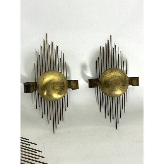 Image 1 of Set of 3 vintage wall lamp in gold metal, Italy 1950