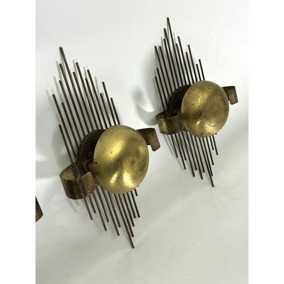 Image 1 of Set of 3 vintage wall lamp in gold metal, Italy 1950