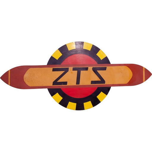 Vintage advertising plaque with the letters ZTS in sheet metal and metal, Czechoslovakia 1980