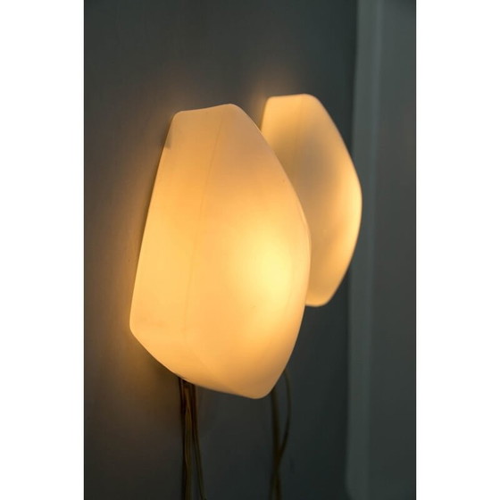 Image 1 of Pair of vintage metal sconces with glass shades, Czechoslovakia 1960