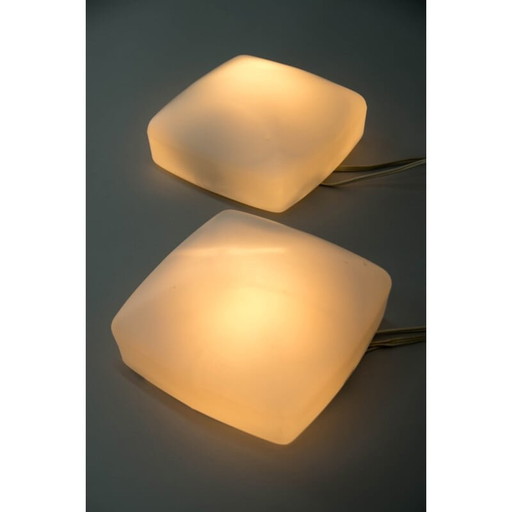 Pair of vintage metal sconces with glass shades, Czechoslovakia 1960