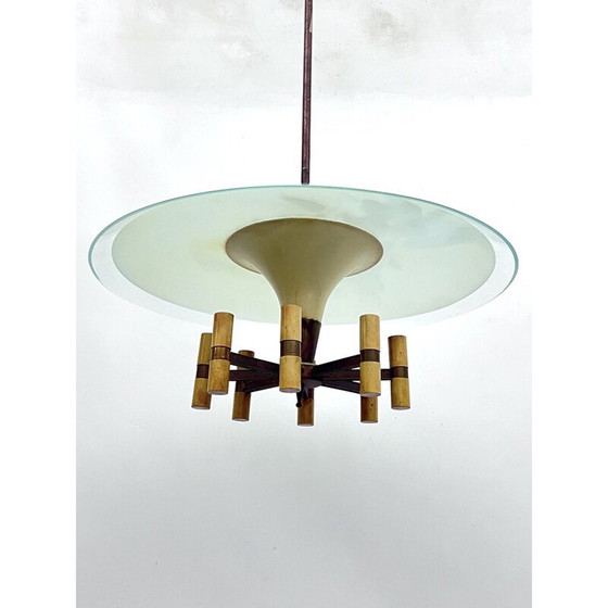 Image 1 of Vintage disc chandelier in brass and lacquer, Italy 1950