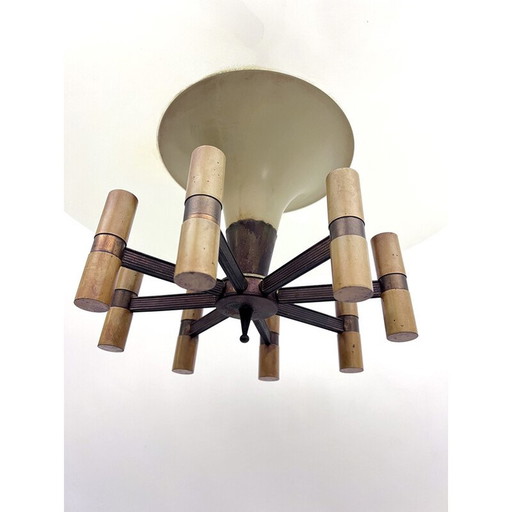 Vintage disc chandelier in brass and lacquer, Italy 1950