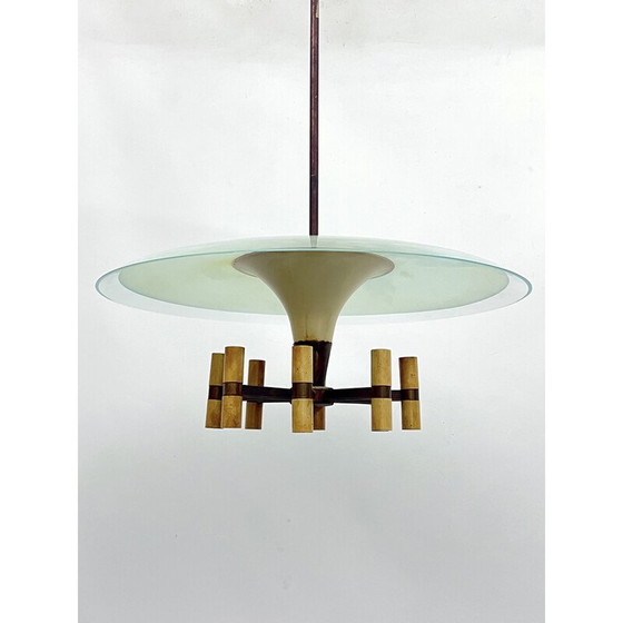 Image 1 of Vintage disc chandelier in brass and lacquer, Italy 1950