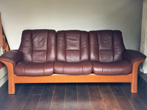 Erkones Stressless 3 Seat Leather Reclining Sofa