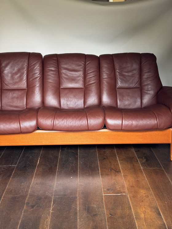 Image 1 of Erkones Stressless 3 Seat Leather Reclining Sofa