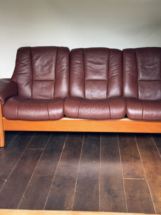 Image 1 of Erkones Stressless 3 Seat Leather Reclining Sofa