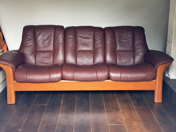 Image 1 of Erkones Stressless 3 Seat Leather Reclining Sofa