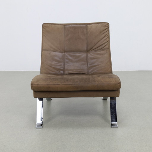 Danish Design Armchair Nubuck Leather Chrome