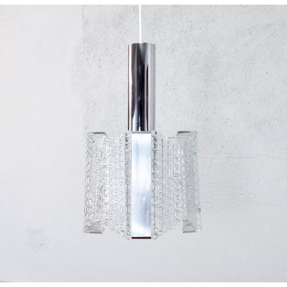 Image 1 of Mid century Drum textured glass chandelier by Kaiser Leuchten, Germany 1960s