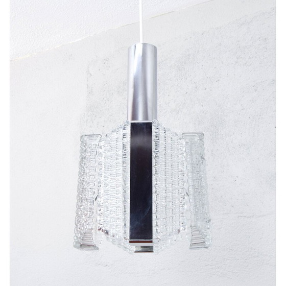 Image 1 of Mid century Drum textured glass chandelier by Kaiser Leuchten, Germany 1960s