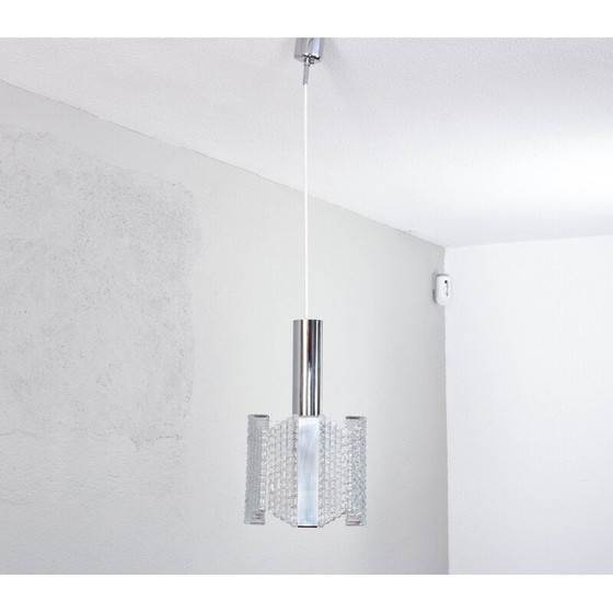 Image 1 of Mid century Drum textured glass chandelier by Kaiser Leuchten, Germany 1960s