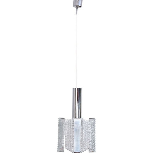 Mid century Drum textured glass chandelier by Kaiser Leuchten, Germany 1960s