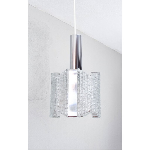 Mid century Drum textured glass chandelier by Kaiser Leuchten, Germany 1960s