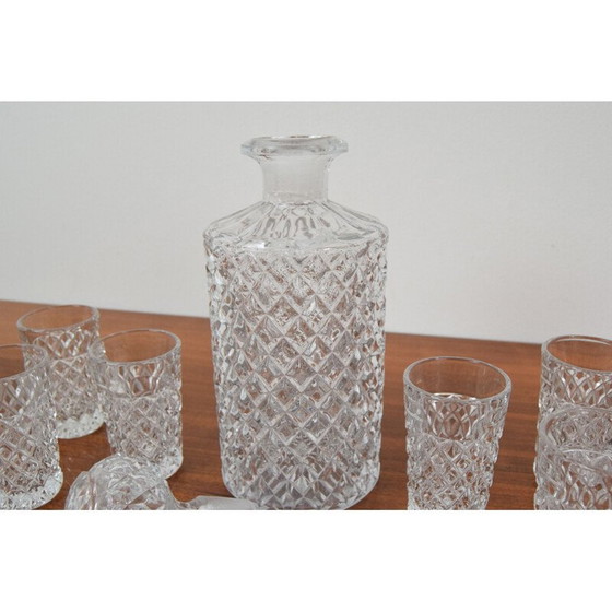 Image 1 of Set di 6 bicchieri e decanter di cristallo vintage, Cecoslovacchia 1950