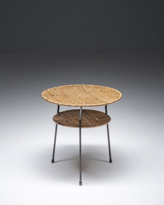 Image 1 of Table d'appoint en osier, Mid Century, Attr. Bonacina, Italie, années 1950