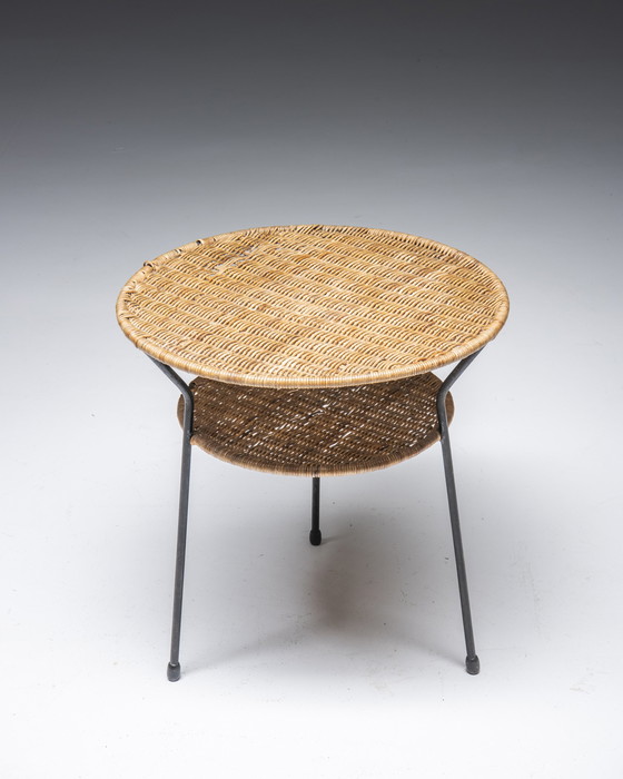 Image 1 of Table d'appoint en osier, Mid Century, Attr. Bonacina, Italie, années 1950