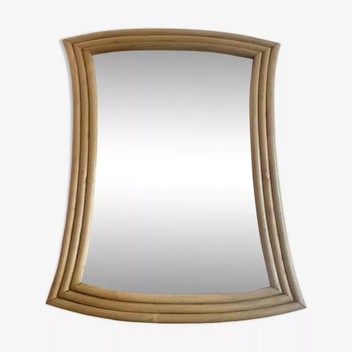 Vintage Flared Mirror, Wicker, France 1970